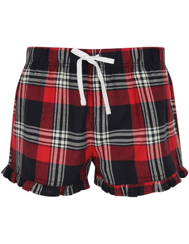 S-SK082-Womens Tartan Frill Lounge Shorts